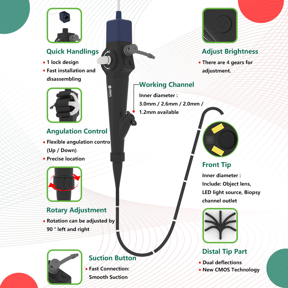 Flexible Video Bronchoscopy with 4.5-inch Touch Screen, Handheld Flexible Bronchoscope, Flexible Video Laryngoscope
