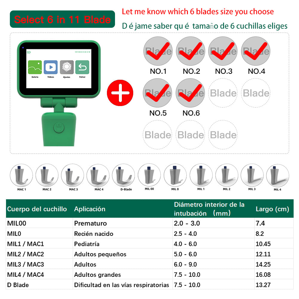 CR-32 Reusable Video Laryngoscope for Anesthesia Intubation, Compatible with 11 Size Reusable Laryngoscope Blades, Can be Sold in Any Combination or Separately(Green)