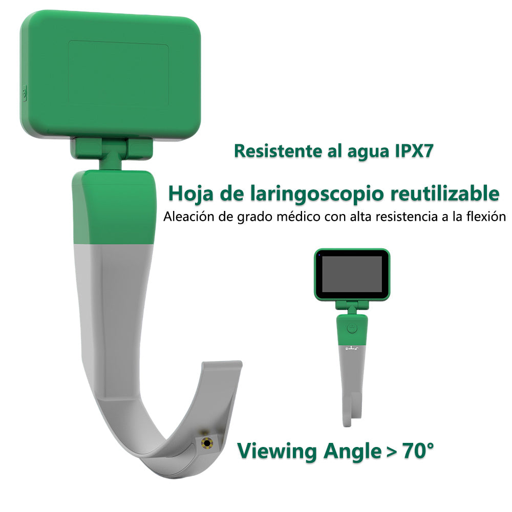 Anesthesia Video Laryngoscope for Intubation, Full Set - 3.5 inch Touchscreen Display with 6 Blades (MIL0 / MAC1 / MAC2 / MAC3 / MAC4 / D-Blade)(Green)