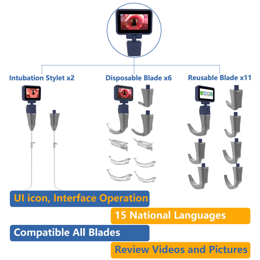 CR-32D Disposable Video Laryngoscope, 3 inch Display Compatible with 6 Disposable Laryngoscope Blades