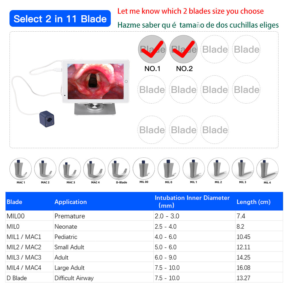 CR-10 Tablet Video Laryngos Cope with 6 Reusable Laryngoscope Blade to choice, Compatible with All CRHTL Blades, Can be Sold in Any Combination or Separately