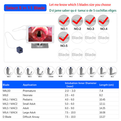 CR-10 Tablet Video Laryngos Cope with 6 Reusable Laryngoscope Blade to choice, Compatible with All CRHTL Blades, Can be Sold in Any Combination or Separately