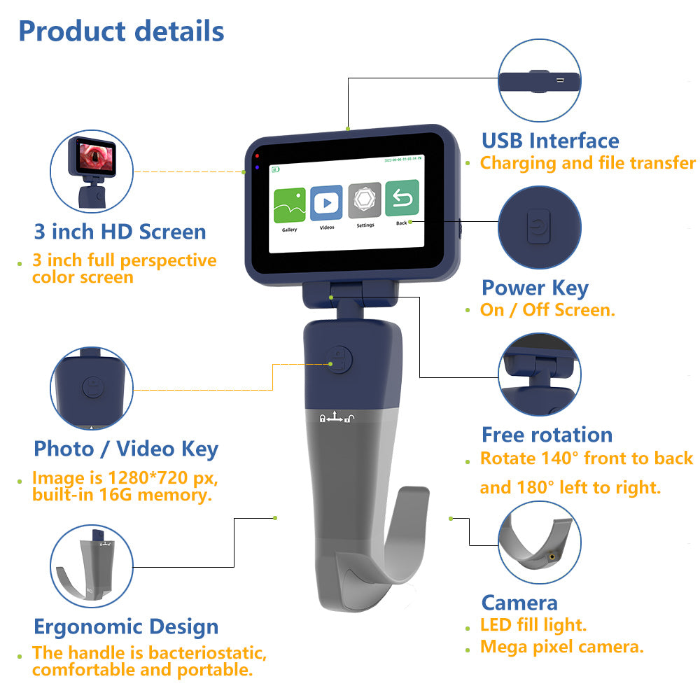 CR-32 Reusable Video Laryngoscope for Anesthesia Intubation, Compatible with 11 Size Reusable Laryngoscope Blades, Can be Sold in Any Combination or Separately