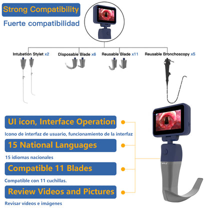 CR-32 Reusable Video Laryngoscope for Anesthesia Intubation, Compatible with 11 Size Reusable Laryngoscope Blades, Can be Sold in Any Combination or Separately