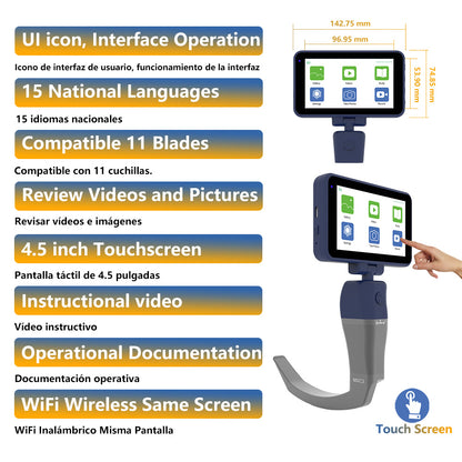 CR-45 Reusable Video Laryngoscope for Anesthesia Intubation, 4.5 inch TouchScreen Compatible with 11 Size Reusable Laryngoscope Blades, Can be Sold in Any Combination or Separately