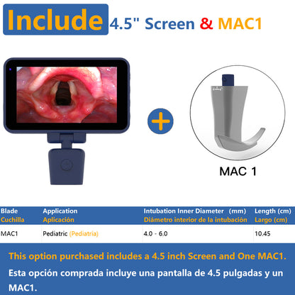 CR-45 Reusable Video Laryngoscope for Anesthesia Intubation, 4.5 inch TouchScreen Compatible with 11 Size Reusable Laryngoscope Blades, Can be Sold in Any Combination or Separately