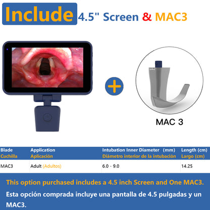 CR-45 Reusable Video Laryngoscope for Anesthesia Intubation, 4.5 inch TouchScreen Compatible with 11 Size Reusable Laryngoscope Blades, Can be Sold in Any Combination or Separately