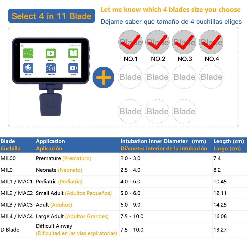 CR-45 Reusable Video Laryngoscope for Anesthesia Intubation, 4.5 inch TouchScreen Compatible with 11 Size Reusable Laryngoscope Blades, Can be Sold in Any Combination or Separately