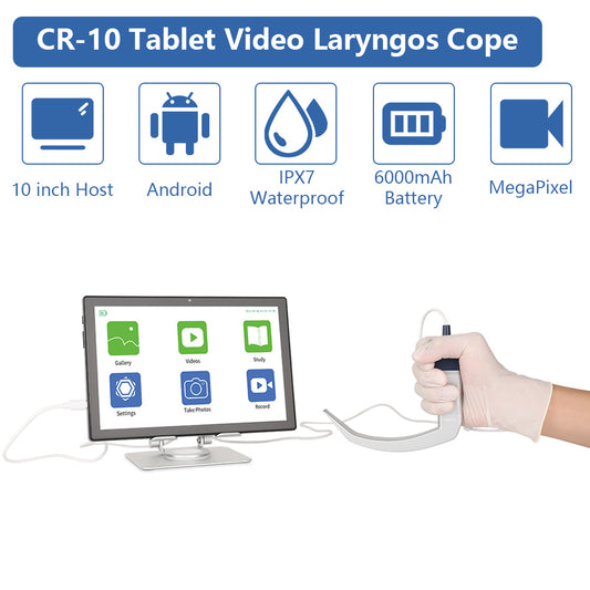 CR-10 Tablet Video Laryngos Cope with 3 Reusable Laryngoscope Blade, Compatible with All CRHTL Blades, Can be Sold in Any Combination or Separately