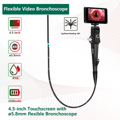 Flexible Video Bronchoscopy with 4.5-inch Touch Screen, Handheld Flexible Bronchoscope, Flexible Video Laryngoscope