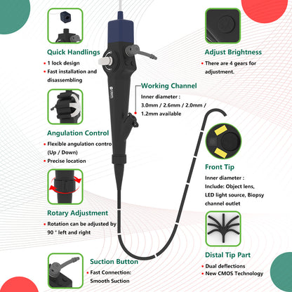 Flexible Video Bronchoscopy with 4.5-inch Touch Screen, Handheld Flexible Bronchoscope, Flexible Video Laryngoscope