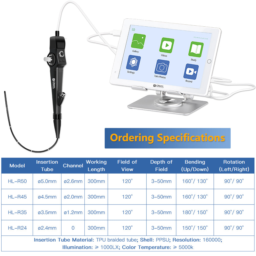 HL-80 Reusable Flexible Video Rhinolaryngoscope for Diagnosis in ENT, 8 inch Touchscreen with a Flexible Bronchoscopy