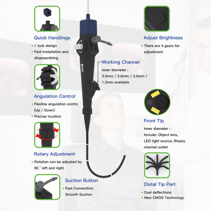 HL-80 Reusable Flexible Video Rhinolaryngoscope for Diagnosis in ENT, 8 inch Touchscreen with a Flexible Bronchoscopy